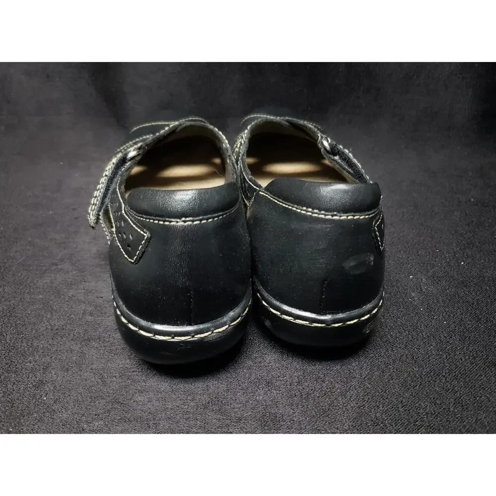 Clarks Ultimate Comfort Black Leather Mary Jane Loafers Adjustable Strap Shoes